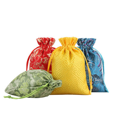 Bolsa de cordas de brocado de estilo chinês de cor personalizada para bolso de jóias de logotipo personalizado