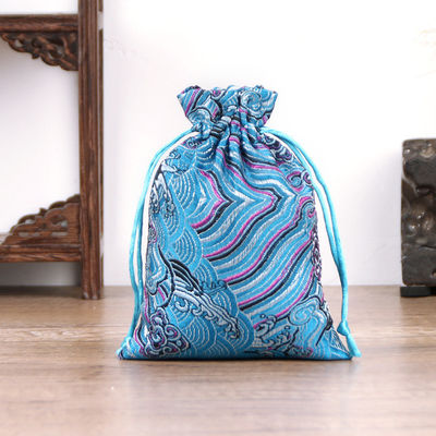 Bolsa de cordas de brocado de estilo chinês de cor personalizada para bolso de jóias de logotipo personalizado
