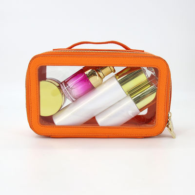 Pequeno saco sanitário de pele de viagem impermeável PU com caixa de maquiagem de PVC de cor personalizada