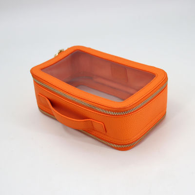 Pequeno saco sanitário de pele de viagem impermeável PU com caixa de maquiagem de PVC de cor personalizada