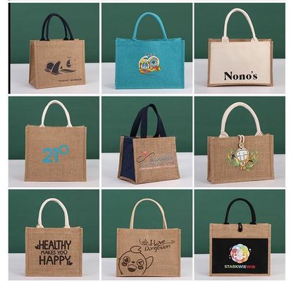 Saco de juta aceitável OEM / ODM com logotipo personalizado para compras ecológicas reutilizáveis na praia