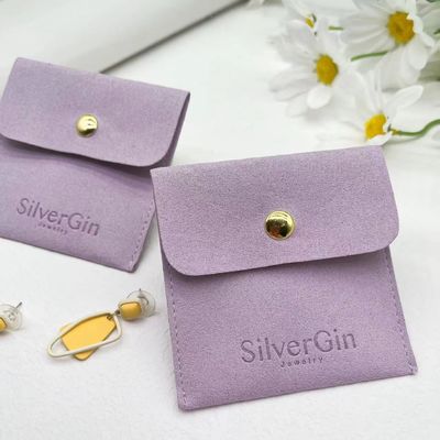 Bolsa de jóias Logotipo de impressão de luxo Bolsas de botões de microfibra para brincos e colares