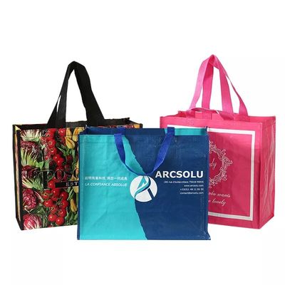 Saco de algodão com cantos curvos de tamanho médio em material não tecido laminado para compras personalizadas