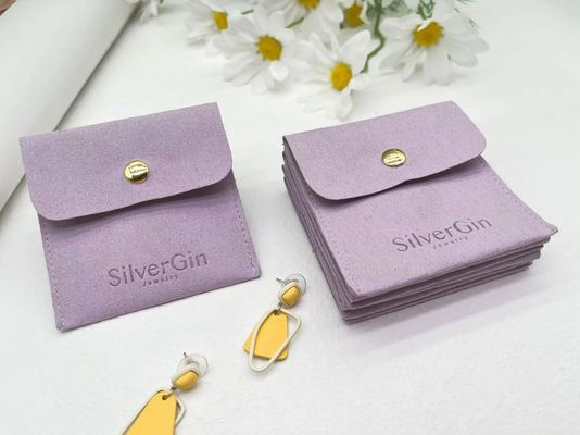 Bolsa de jóias Logotipo de impressão de luxo Bolsas de botões de microfibra para brincos e colares