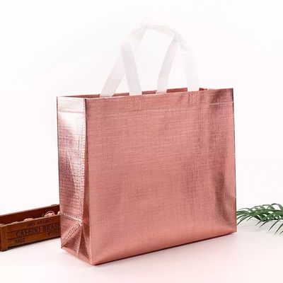 Saco de algodão com cantos curvos de tamanho médio em material não tecido laminado para compras personalizadas