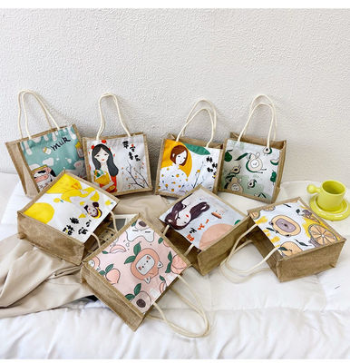 2024 Coreano Ins Simples Estudante Cartoon Canvas Bolsas De Mão Mulheres Mini Tote Sacos Para Meninas