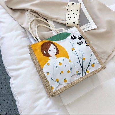 2024 Coreano Ins Simples Estudante Cartoon Canvas Bolsas De Mão Mulheres Mini Tote Sacos Para Meninas