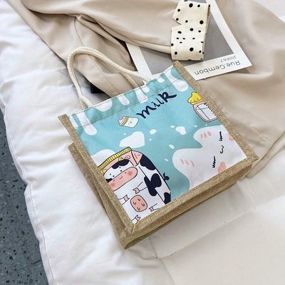 2024 Coreano Ins Simples Estudante Cartoon Canvas Bolsas De Mão Mulheres Mini Tote Sacos Para Meninas