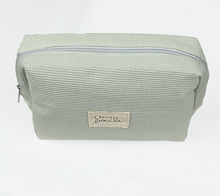 Logotipo personalizado aceito Soft Waffle Print Cosmetic Bag para maquiagem e presentes de damas de honor