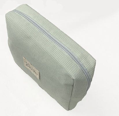 Logotipo personalizado aceito Soft Waffle Print Cosmetic Bag para maquiagem e presentes de damas de honor