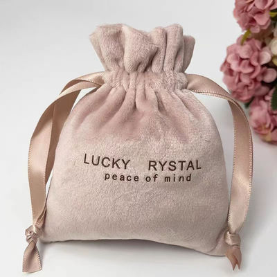 Embalagem pequena Saco de joalheria de veludo de cordas de tração Logotipo personalizado Impresso Tecido de veludo macio