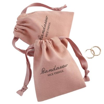 Medium Embalagem de compras Custom Pink Soft Canvas Impresso algodão Linho de sacos de cordas