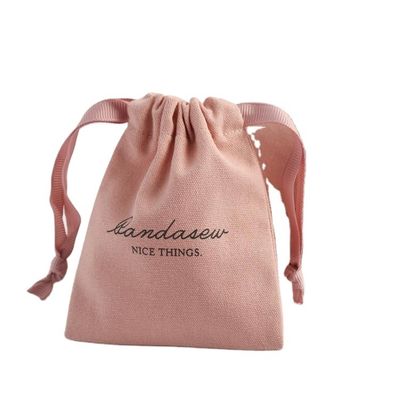 Medium Embalagem de compras Custom Pink Soft Canvas Impresso algodão Linho de sacos de cordas