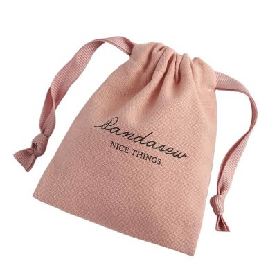 Medium Embalagem de compras Custom Pink Soft Canvas Impresso algodão Linho de sacos de cordas
