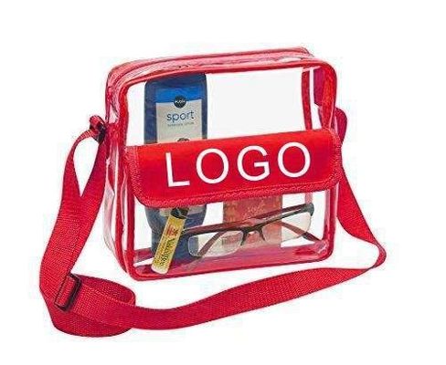 Logotipo personalizado Logotipo claro vermelho DST Estádio Crossbody Messenger Saco com Faixa de Bordado Tecido