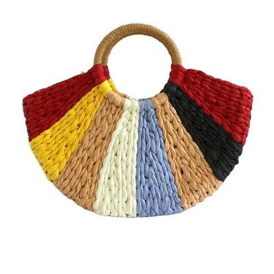 Rainbow Gift Bags Collection Eco Handmade Rattan Woven Straw Tote Bag com fecho aberto