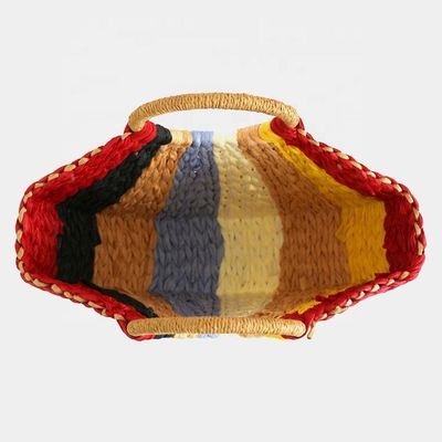Rainbow Gift Bags Collection Eco Handmade Rattan Woven Straw Tote Bag com fecho aberto
