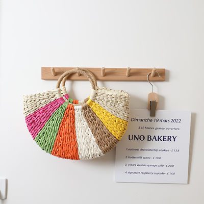 Rainbow Gift Bags Collection Eco Handmade Rattan Woven Straw Tote Bag com fecho aberto
