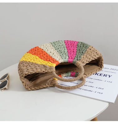 Rainbow Gift Bags Collection Eco Handmade Rattan Woven Straw Tote Bag com fecho aberto