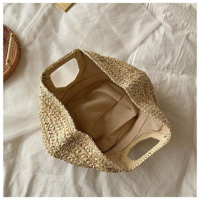 Saco de Tote de palha tecido à mão em forma de meia lua para compras em 2023 Fashion Summer Beach