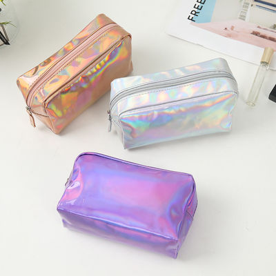 PU Saco Cosmético Logotipo personalizado Holográfico Prata Roxa Impermeável Zipper Saco Rosa Ouro Maquiagem Saco Moda