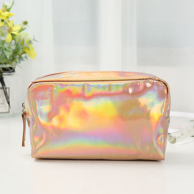 PU Saco Cosmético Logotipo personalizado Holográfico Prata Roxa Impermeável Zipper Saco Rosa Ouro Maquiagem Saco Moda