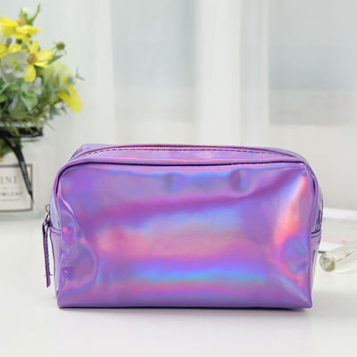 PU Saco Cosmético Logotipo personalizado Holográfico Prata Roxa Impermeável Zipper Saco Rosa Ouro Maquiagem Saco Moda