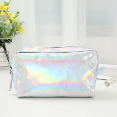 PU Saco Cosmético Logotipo personalizado Holográfico Prata Roxa Impermeável Zipper Saco Rosa Ouro Maquiagem Saco Moda