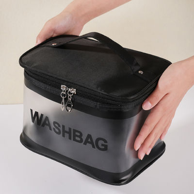 Saco de maquiagem de PVC transparente com logotipo personalizado para artigos de higiene e organização cosmética de viagem