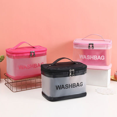 Saco de maquiagem de PVC transparente com logotipo personalizado para artigos de higiene e organização cosmética de viagem