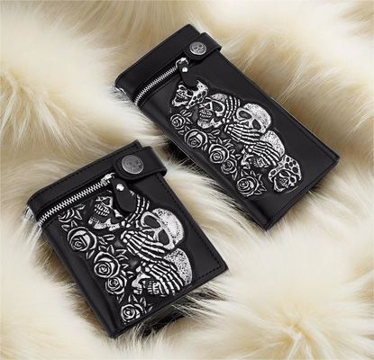 Roupa de moda de crânio de rosa Anti-roubo de cadeia de faixa de carteira curta e longa Carteira de couro Carteira punk