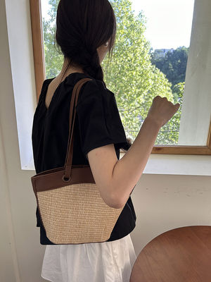 Cesto de vegetais Saco de palha fechado estilo francês Retro Perfeito para férias na praia