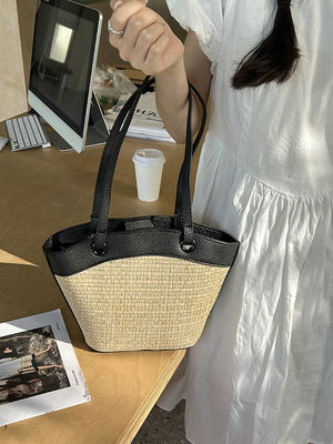 Cesto de vegetais Saco de palha fechado estilo francês Retro Perfeito para férias na praia