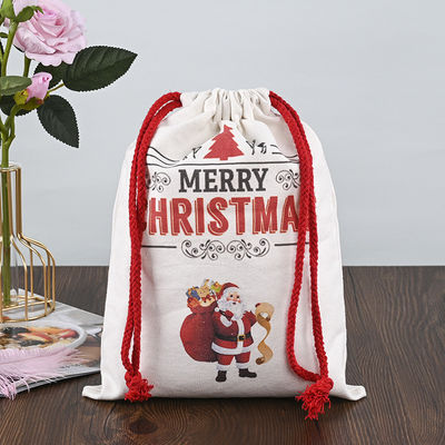 Logotipo personalizado de Natal de 2022 Sacos de cordas 100% algodão meias do Pai Natal doces nozes Saco de presente