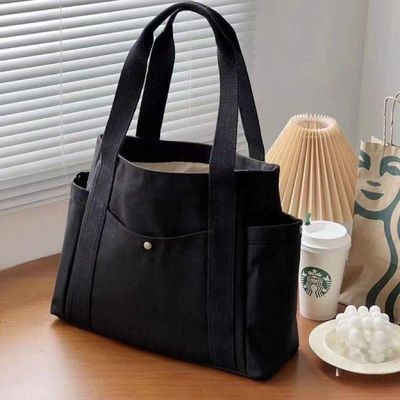 Cores simples reutilizáveis Saco grande de algodão de lona com fecho para viagens e saídas