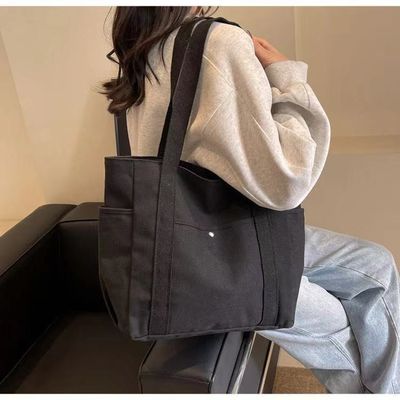 Cores simples reutilizáveis Saco grande de algodão de lona com fecho para viagens e saídas