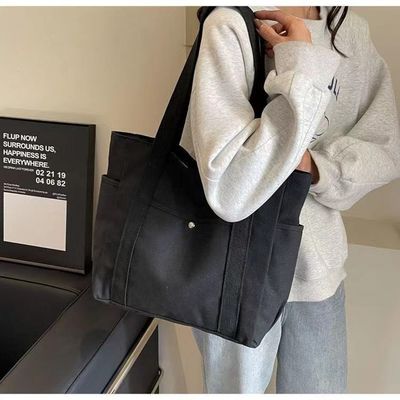 Cores simples reutilizáveis Saco grande de algodão de lona com fecho para viagens e saídas