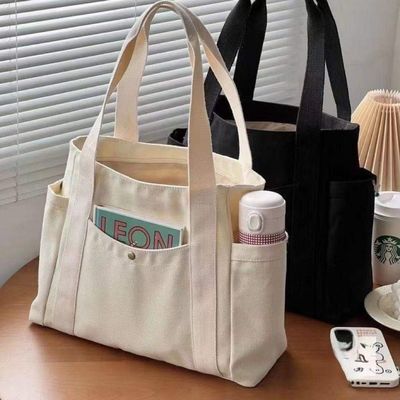 Cores simples reutilizáveis Saco grande de algodão de lona com fecho para viagens e saídas