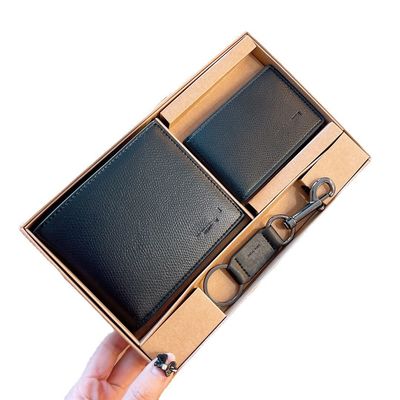 Carteira masculina de design casual feita de couro genuíno com carteira padrão