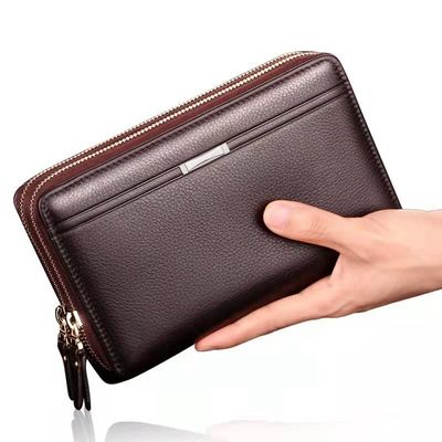 Carteira de bolso de pele genuína para homens Carteira de logotipo personalizado Carteira de cartão de bloqueio RFID fino