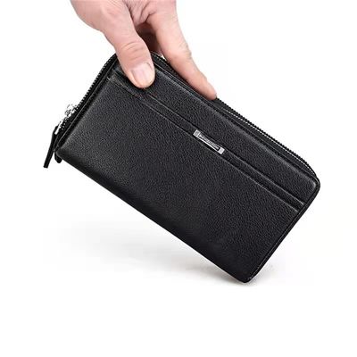Carteira de bolso de pele genuína para homens Carteira de logotipo personalizado Carteira de cartão de bloqueio RFID fino