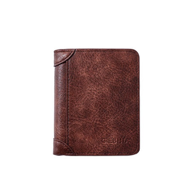 Carteira de couro de grãos completos para homens Desmontável Bifold Crazy Horse Carteira em retrô marrom