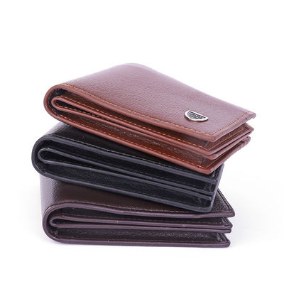 Carteira de couro real de cavalo louco bifold masculino com 2 janelas de identificação de couro de grãos completos