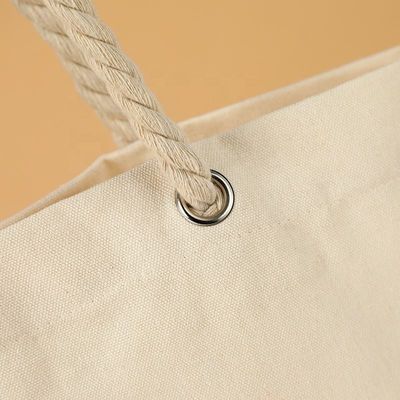 Fechamento aberto Tote de algodão de palha grande Unisex com revestimento à prova d'água e alças de corda