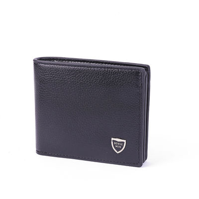 Carteira de couro real de cavalo louco bifold masculino com 2 janelas de identificação de couro de grãos completos