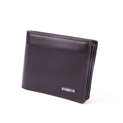 Carteira de couro real de cavalo louco bifold masculino com 2 janelas de identificação de couro de grãos completos