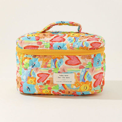 Saco de maquilhagem floral de colcha de retalhos para vida diária e viagens