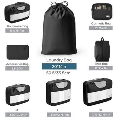 Logotipo personalizado Acceptado Sacos de viagem Unisex 8 Conjunto de cubos de embalagem com saco de roupa e armazenamento