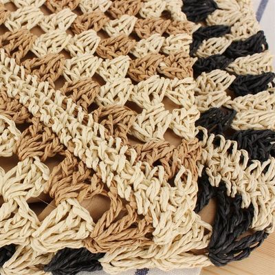 Saco de praia tecido à mão ecológico para mulheres com desenho floral oco e faixa de couro PU