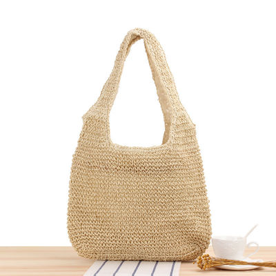 Saco de Tote de palha tecido à mão de um ombro para viagens femininas e saindo praia casual